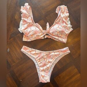 L*Space Pink and White Ruffle Bikini